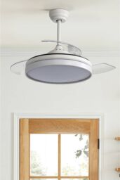 Living and Home Wireless Remote-Controlled Acrylic Ceiling Fan Light Featuring Retractable Blades in White - thumbnail 2