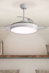 Living and Home Wireless Remote-Controlled Acrylic Ceiling Fan Light Featuring Retractable Blades in White - thumbnail 1