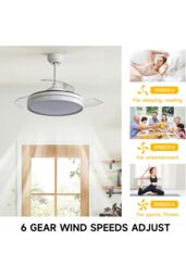 Living and Home Wireless Remote-Controlled Acrylic Ceiling Fan Light Featuring Retractable Blades in White - thumbnail 6