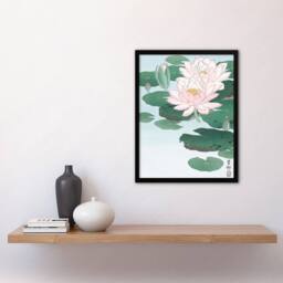 Artery8 Ohara Koson Framed Wall Art Print Water Lily Pads Pink Flower Bloom - Size: A4 - thumbnail 2