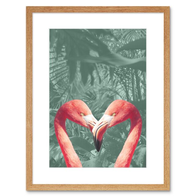 "Artery8 Wall Art Print Flamingo Jungle Love Framed in Beige - Size: W7"" x H9""" - image 1