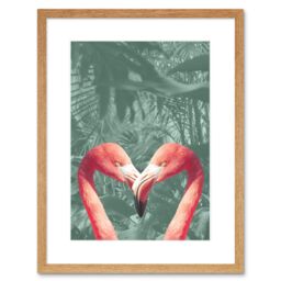 "Artery8 Wall Art Print Flamingo Jungle Love Framed in Beige - Size: W7"" x H9""" - thumbnail 1