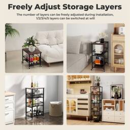 Levede Kitchen Organizer Cart Metal Storage Baskets Wheels Pull-Out Drawer in Black - thumbnail 9