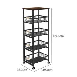 Levede Kitchen Organizer Cart Metal Storage Baskets Wheels Pull-Out Drawer in Black - thumbnail 8