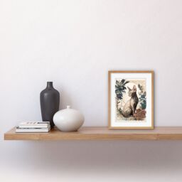 "Artery8 Wall Art Print Sphynx Cat with Flower Blooms Modern Art Nouveau Portrait Artwork Framed 9X7 Inch in Beige - Size: W7"" x H9""" - thumbnail 2