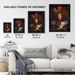 Artery8 Wall Art Print Alice In Wonderland Queen Of Hearts Whimsical Magical Adventure Painting Art Framed in Red - Size: A4 - thumbnail 3