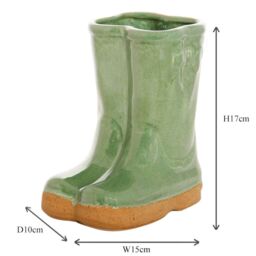 Dibor Small Sage Green Wellingtons Boots Ceramic Indoor Outdoor Flower Pot Garden Planter Pot H17 x W15cm - thumbnail 6