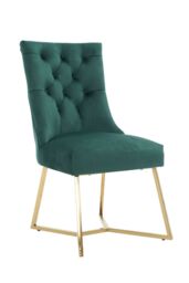 Life Interiors Single Ambra Modern Velvet Dining Chair with Gold Legs, Ring Handle & Tufted Back in Green