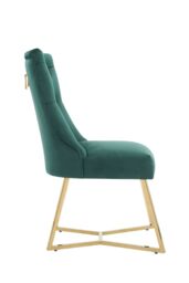 Life Interiors Single Ambra Modern Velvet Dining Chair with Gold Legs, Ring Handle & Tufted Back in Green - thumbnail 3