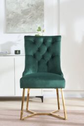 Life Interiors Single Ambra Modern Velvet Dining Chair with Gold Legs, Ring Handle & Tufted Back in Green - thumbnail 2