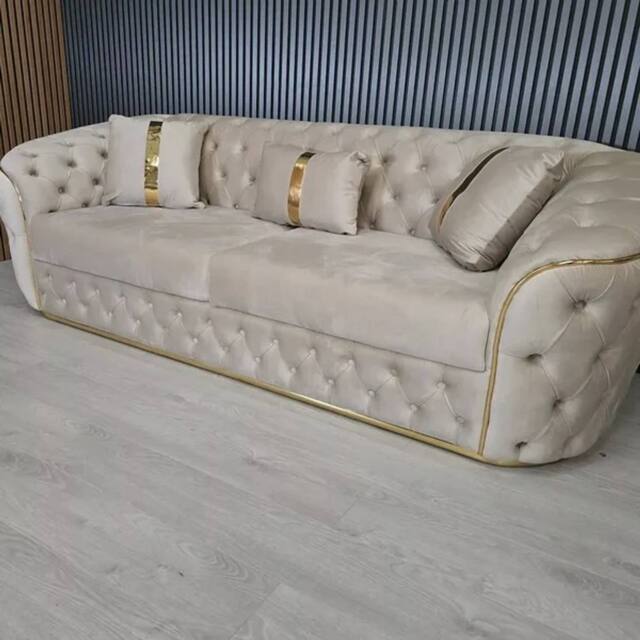 Stratus Interiors Ambassador Sofa Chesterfield Toronto Gold Trim Velvet fabric in Cream - image 1
