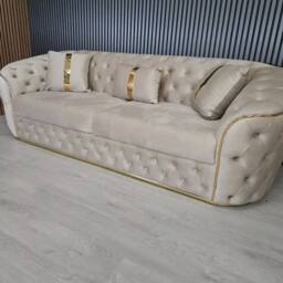 Stratus Interiors Ambassador Sofa Chesterfield Toronto Gold Trim Velvet fabric in Cream