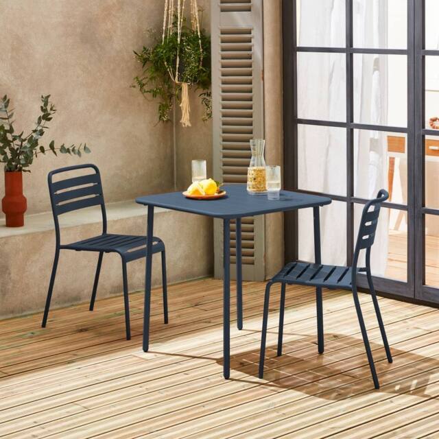 sweeek 2-seater Square Steel Garden Table Set With Chairs in Navy - image 1