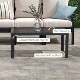 OUTSUNNY Outdoor Side Table Garden Table with Steel Frame & Slat Top in Black - thumbnail 4
