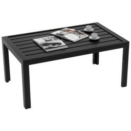 OUTSUNNY Outdoor Side Table Garden Table with Steel Frame & Slat Top in Black - thumbnail 2