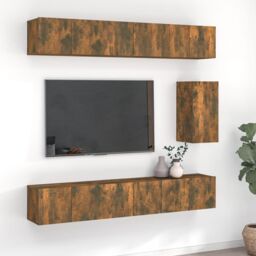 Berkfield Home 7 Piece TV Cabinet Set Smoked Oak Engineered Wood in Brown - thumbnail 1