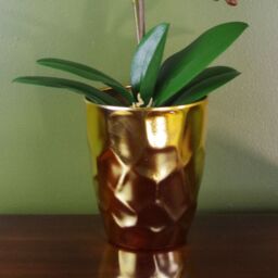 Leaf 54cm Artificial Orchid Plant - Dark Pink Gold Pot - thumbnail 3