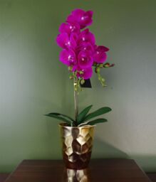 Leaf 54cm Artificial Orchid Plant - Dark Pink Gold Pot