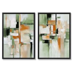 ARTZE Abstract Green & Orange Set of 2 Art Prints in Black Frames in Light Green - Size: A2 - thumbnail 2
