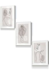 ARTZE Set of 3 Framed Beige & Grey Female Line Art Prints 33cm(W) x 45cm(H) in White - Size: 33 cm(W) x 45 cm(H) - thumbnail 1