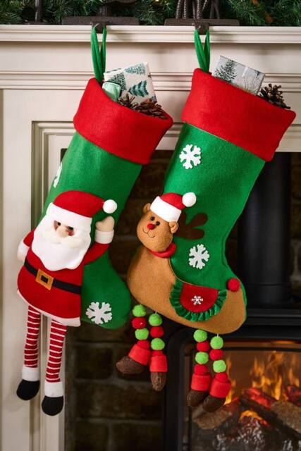 Dibor Set of 2 Christmas Character Hanging Legs Stocking Children's Gift Bag - Size: 2 Pack - image 1