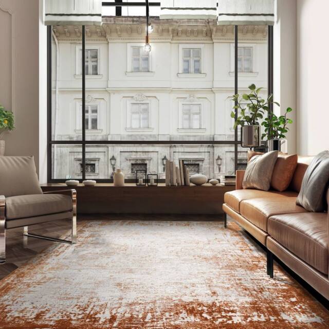 The Rug Shop UK Orange Modern Abstract Luxurious Easy To Clean Latex Back Rug - Size: 240 cm x 340 cm - image 1