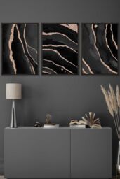 ARTZE Abstract Black Grey Gold Strokes Framed Wall Art - Medium - Size: W45 cm x H62 cm x D20mm