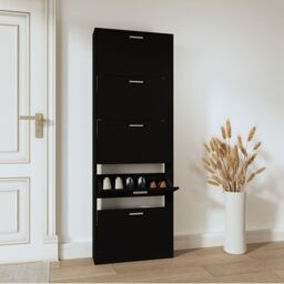 Berkfield Home Shoe Cabinet Black 59x17x169 cm Engineered Wood - Size: 59 x 17 x 169 cm