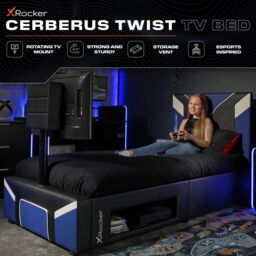 "X Rocker Cerberus Twist TV Bed with Underbed Storage, Upholstered, up to 40"" TV in Blue - Size: Single" - thumbnail 2