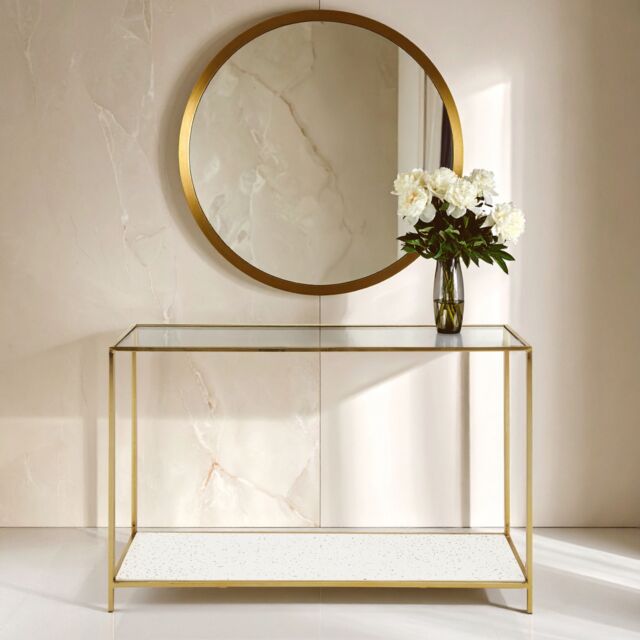 Orsina Stylish Gold Frame Console Table, Modern Console Table in Terrazzo Effect, Contemporary Design Hallway Table - image 1