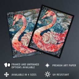 Artery8 Abstract Pink Flower Swan Artwork Enchanted Lake Framed Art Print in Blue - Size: A4 - thumbnail 2