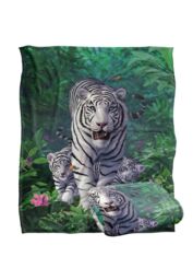 JQ Licensing Jlo White Tiger & Cubs Silky Touch Super Soft Throw Blanket 152 X 127 cm - thumbnail 2