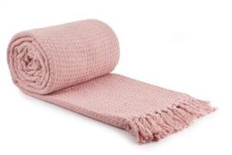 New Edge Blinds Waffle Collection Cotton Throw in Pink - Size: 178 cm x 254 cm - thumbnail 2