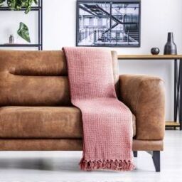 New Edge Blinds Waffle Collection Cotton Throw in Pink - Size: 178 cm x 254 cm - thumbnail 4