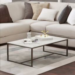 Pirlo Plush Rectangular Faux Marble Coffee Table Living Room Furniture White - thumbnail 3