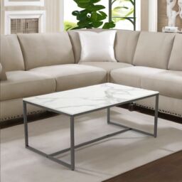 Pirlo Plush Rectangular Faux Marble Coffee Table Living Room Furniture White