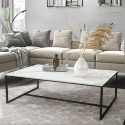 Pirlo Plush Rectangular Faux Marble Coffee Table Living Room Furniture White - thumbnail 4