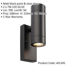 Loops Twin Up & Down IP44 Wall Light - Photocell Sensor - 2 x 7W GU10 LED - Matt Black - thumbnail 2