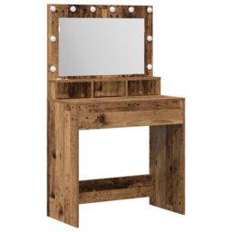 Berkfield Home Dressing Table with LED Lights - Vintage Style, 79x41x135 cm in Brown - Size: 79 x 41 x 135 cm - thumbnail 2