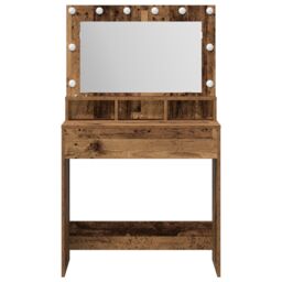Berkfield Home Dressing Table with LED Lights - Vintage Style, 79x41x135 cm in Brown - Size: 79 x 41 x 135 cm - thumbnail 4