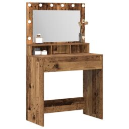 Berkfield Home Dressing Table with LED Lights - Vintage Style, 79x41x135 cm in Brown - Size: 79 x 41 x 135 cm - thumbnail 3