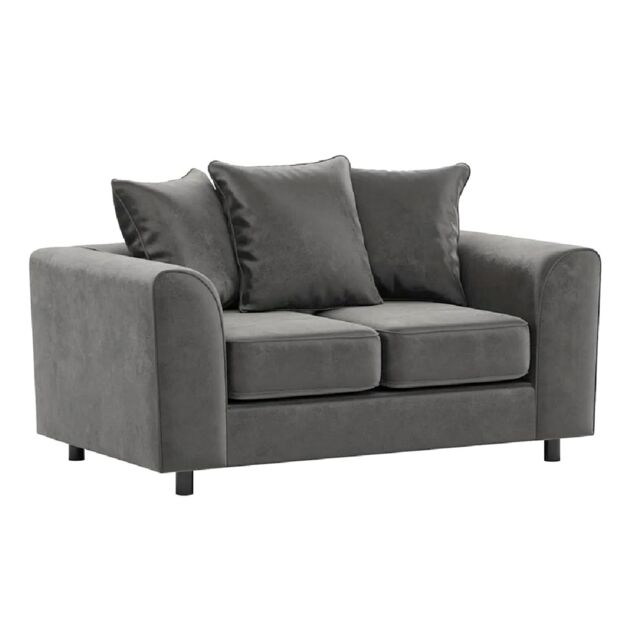 Furnishings For Less UK Brooklyn Plush Velvet Foam Fabric 2 Seater Sofa Scatter Back in Grey - image 1