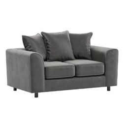 Furnishings For Less UK Brooklyn Plush Velvet Foam Fabric 2 Seater Sofa Scatter Back in Grey