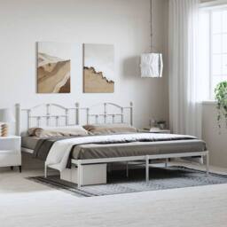 Berkfield Home Metal Bed Frame with Headboard White 193x203 cm - thumbnail 2