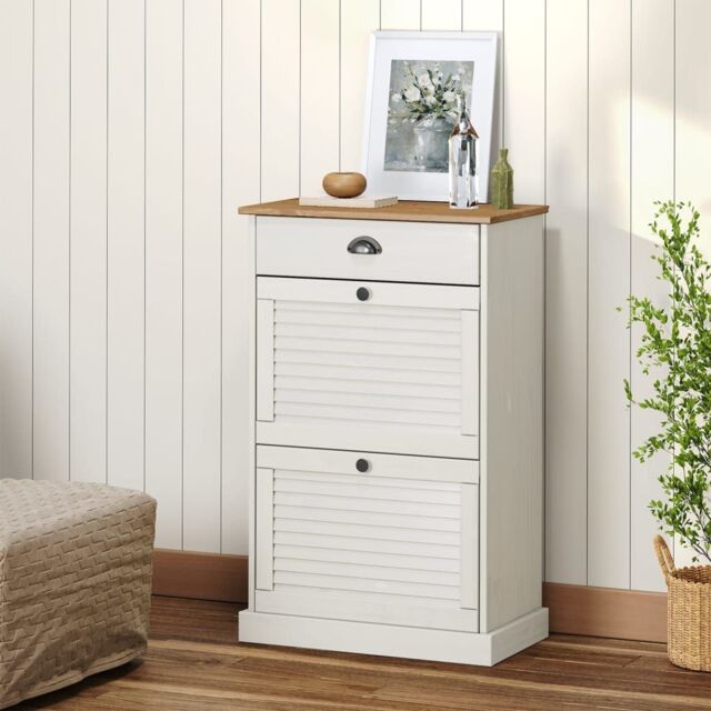 Berkfield Home Shoe Cabinet VIGO 60x35x96 cm White Solid Wood Pine - Size: 60 x 35 x 96 cm - image 1