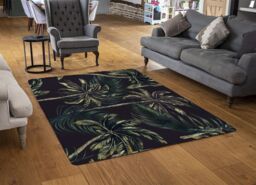 Benjamin Tate Design Green Palm On Black Rug in Natural - Size: Large - thumbnail 2