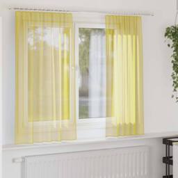Berkfield Home Voile Curtains with Rod Pockets 2 pcs Yellow - thumbnail 2