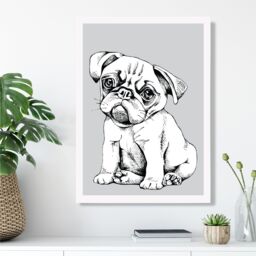 ARTZE Sketch Pug Dog on Light Grey Framed Print SIZE: A2 with White Frame - Size: A4 - thumbnail 2