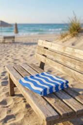 Dyzi Wavy Stripe Cotton Beach Towel Soft Absorbent Quick Dry 70x152cm in Blue - Size: 70x152 cm - thumbnail 2