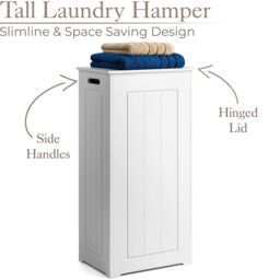 Christow White Laundry Box Wooden Bathroom Storage Basket Linen Clothes Cabinet - thumbnail 2